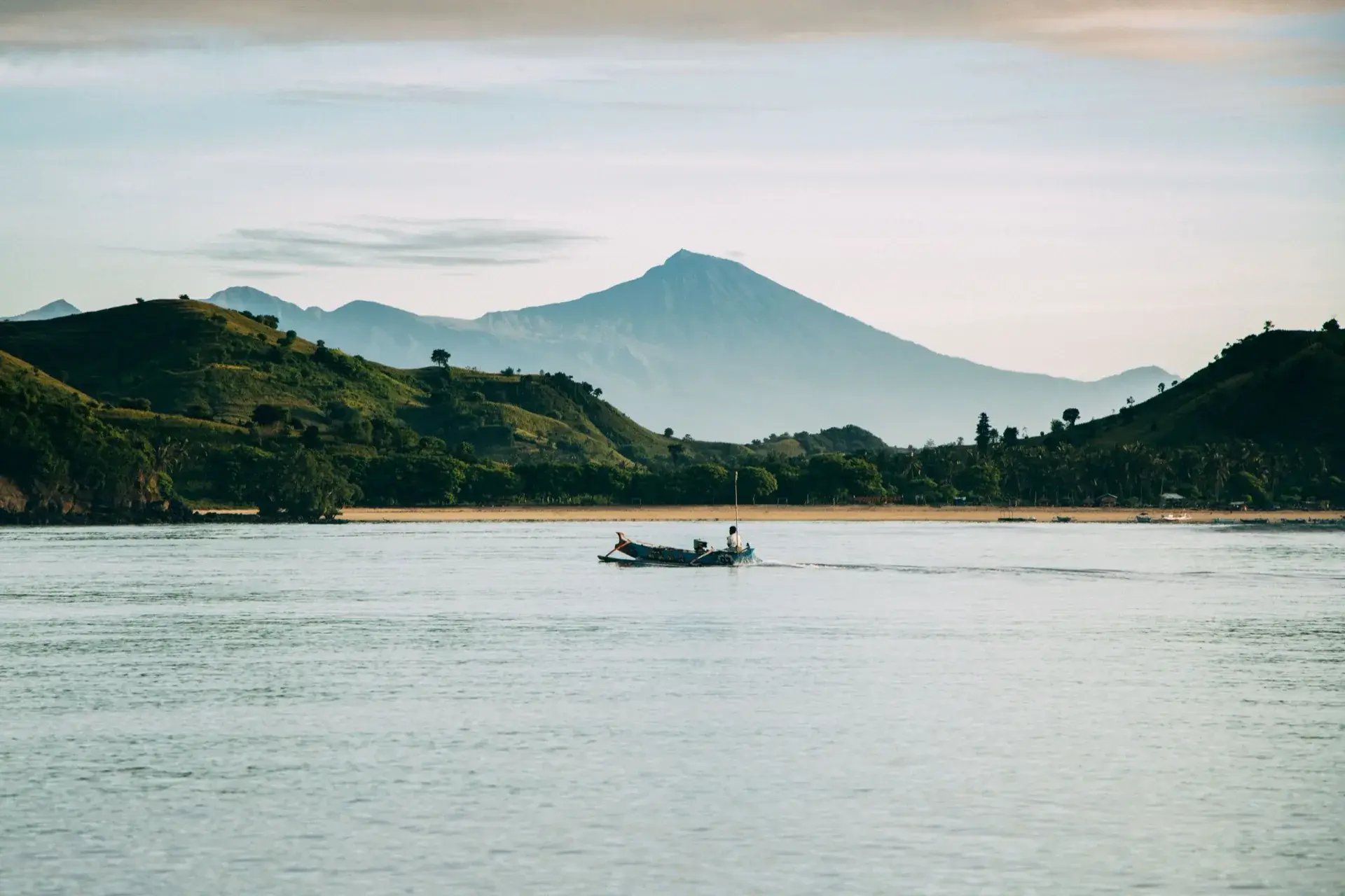 South Lombok coastline with Mount Rinjani in the background